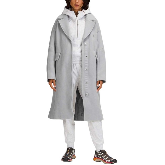 Lululemon Women's Wool Blend Long Coat in Light Grey Size 6 - Picture 1 of 9